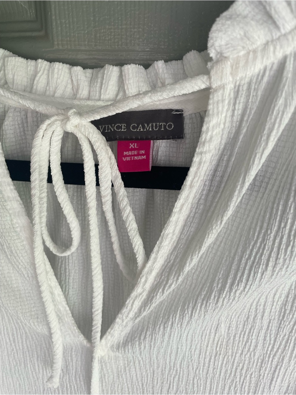 NWT Vince Camuto White Tie-Neck Puff Sleeve Sheer Blouse Size XL - Picture 4 of 8